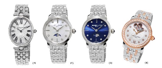 ▲ 왼쪽부터 프레드릭 콘스탄트(FREDERIQUE CONSTANT)_ 레이디 아르데코(1), 레이디 슬림라인 문페이즈(2,3), 레이디 오토매틱 더블 하트비트(4)