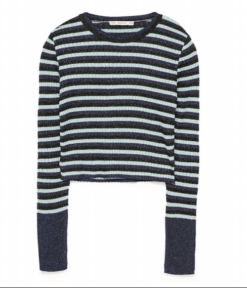 ▲자라(ZARA) 크롭 스트라이프 스웨터