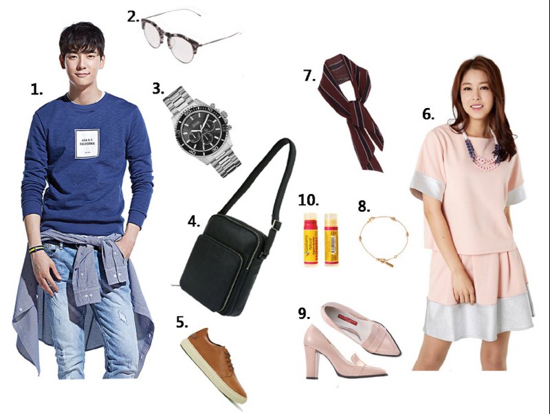 ▲ 1.행텐 2.안경–비비엠 3.시계–게스워치 4.가방–랑카스터 5.신발-사토리산 6.에이치엘에스(HLS) 7.스카프–믹스엑스믹스 8.팔찌 –아가타파리 9.구두– 데일라잇뉴욕 10.립밤–그라함스