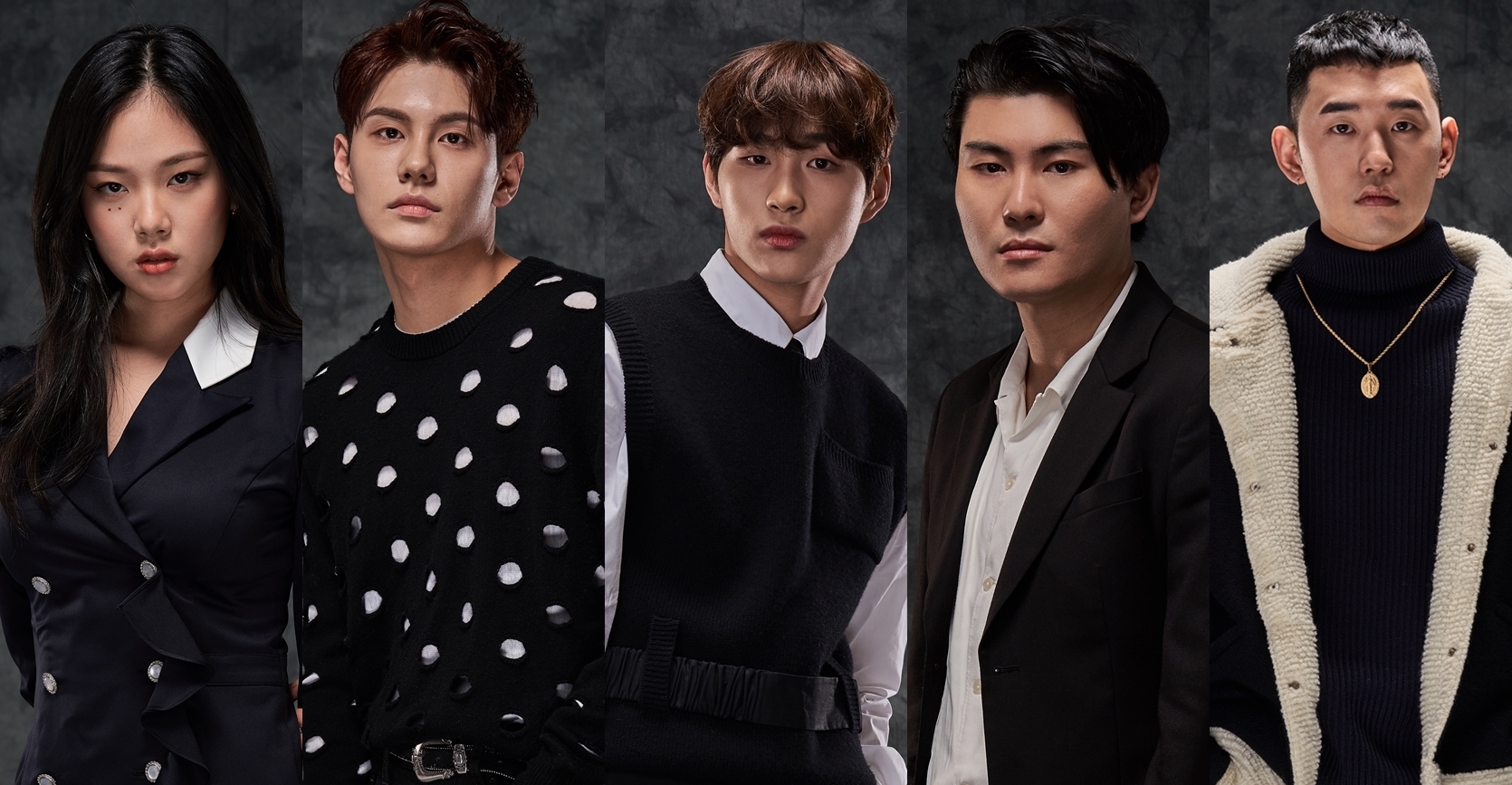 더팬_TOP5 참가자 이미지 (왼쪽부터 비비 용주 임지민 카더가든 트웰브 순).jpg